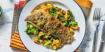 Cajun Spiced Sea Bass with Sweet Potato & Cavolo Mash with a Chive Dressing Recipe