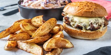 Cheese Burger with Wedges and Slaw Recipe