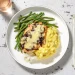 Cheese and Caramelised Onion Chicken with Garlic Mash and Stir-Fried Green Beans Recipe