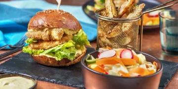 Chicken Katsu Burger and Katsu Curry Mayo with Sesame Wedges and Pickled Salad Recipe