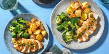 Chicken Piccata with Butterfly Garlic Sauce and Roasted Broccoli Recipe