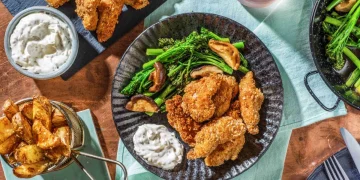 Crispy Japanese-Style Fried Chicken with Sesame Wedges, Stir-Fried Vegetables and Sesame Mayo Recipe