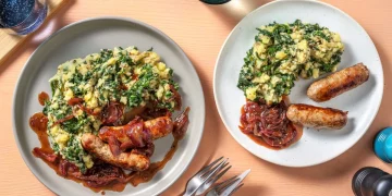 Honey Mustard Sausages with Cavolo Nero Colcannon and Balsamic Onion Gravy Recipe