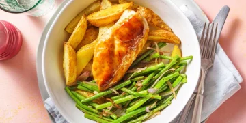 Speedy BBQ Chicken with Wedges and Garlicky Green Beans