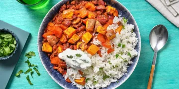 Cajun Spiced Roasted Vegetable Stew with Coriander Rice and Yoghurt Recipe