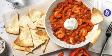 Cajun Style Prawn & Charred Pepper Stew with Homemade Baked Tortilla Chips Recipe