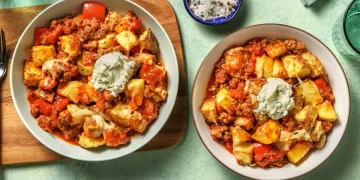 Cheesy Mexican Style Beef Hash with Crispy Potato Top and Chive Soured Cream Recipe