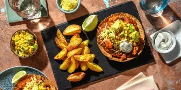 Chicken Fajita Taco Bowl and Wedges with Avocado Corn Salsa and Soured Cream Recipe