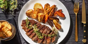 Steak and Roast Potatoes and Garlic, Tarragon & Mustard Butter Recipe