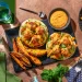 Thai Style Pork Meatballs on Flatbreads with Sesame Sweet Potato Wedges and Peanut Butter Drizzle Recipe